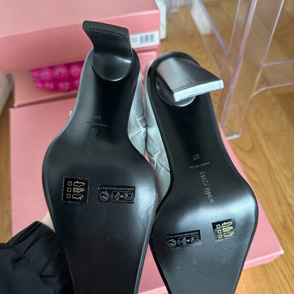 NWT Cult Gaia Dita Heeled Boots Sz 7 in Shiny Silver Metallic Leather Square Toe - Picture 9 of 10